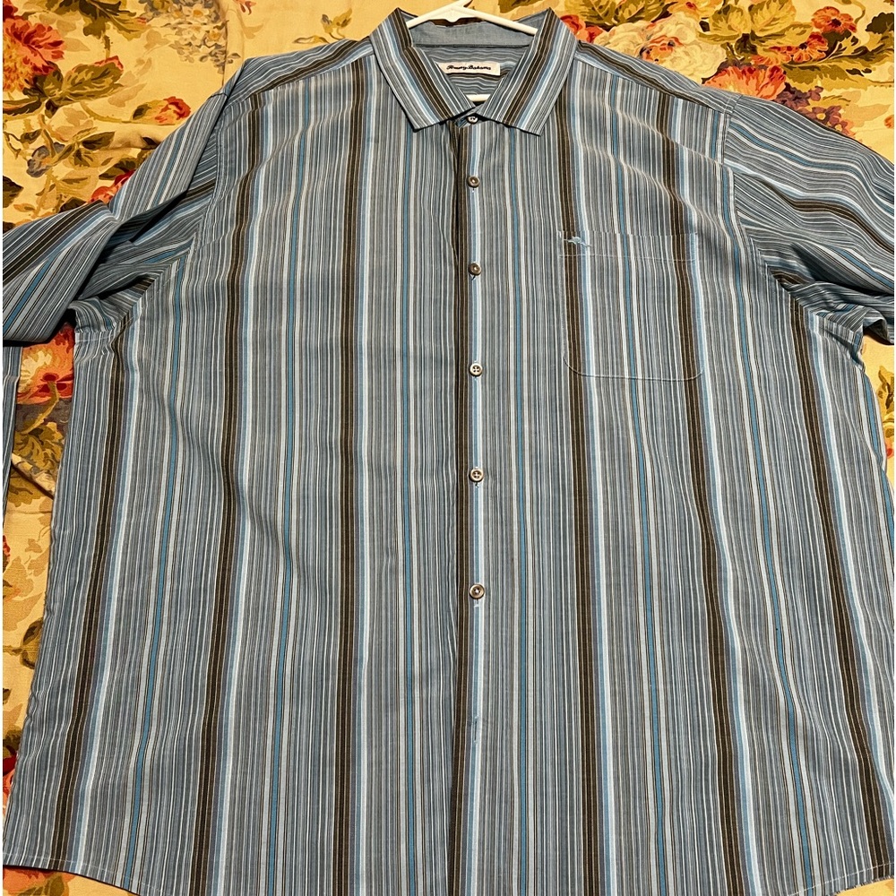 Tommy Bahama Island Zone Blue Stripe Button down Shirt XXL 2XL Prima Cotton